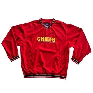 Vintage NFL Chiefs Reebok Red Pullover Windbreaker Retro Black and White Trim XL